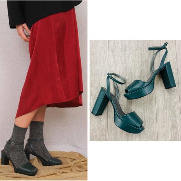 Mint & Rose Arlena Block Heel Size 10 dark green - Picture 2 of 11